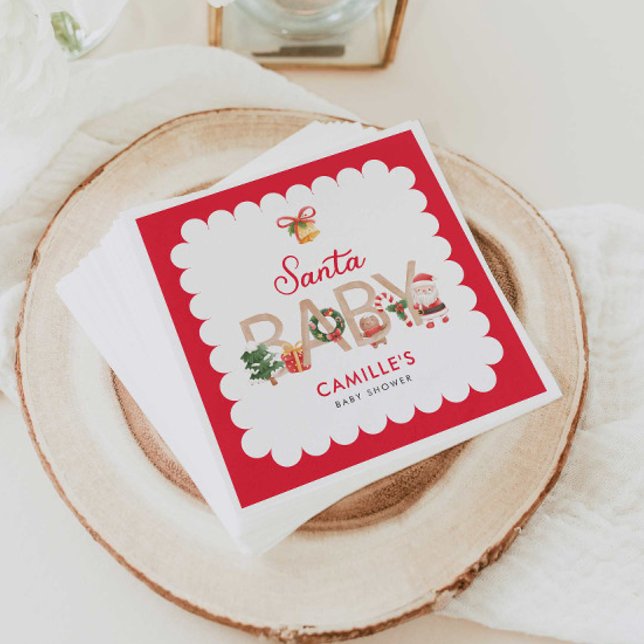 Winter Santa Baby Shower Invitation Napkin (Christmas Santa Baby Shower Personalized Napkins)