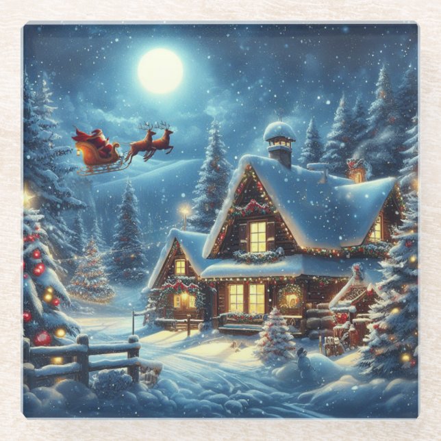 Winter/Santa/Christmas/Snow Glass Coaster (Front)
