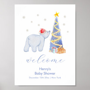 Winter Santa Polar Bear Baby Shower Welcome Poster