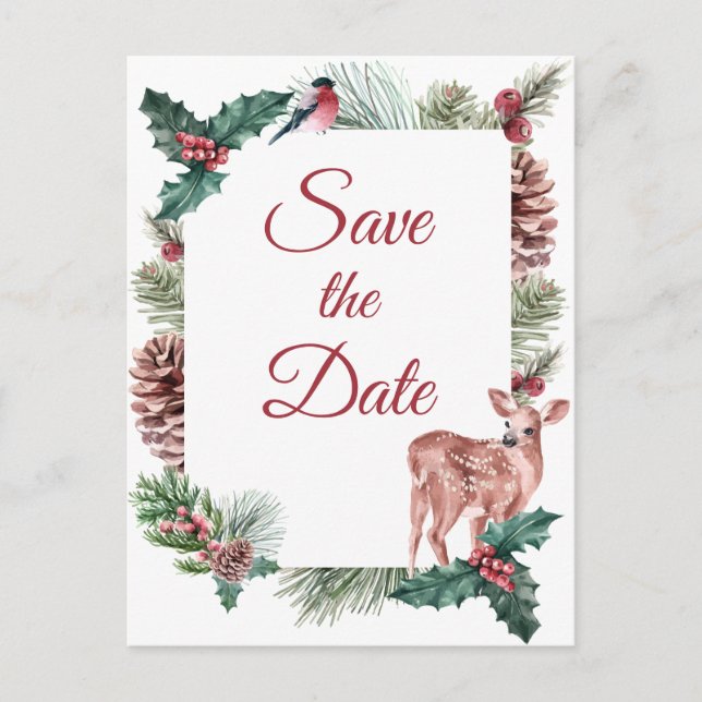 Winter Save The Date Christmas Wedding Engagement Postcard (Front)