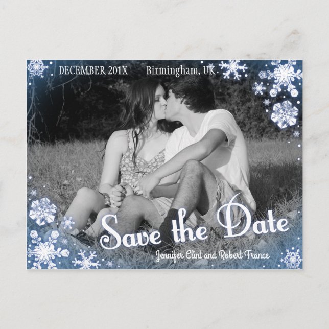 Winter Save the Date Postcard Snowflake Custom (Front)