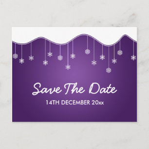 Winter Save The Date Snowflake Decoration Purple Announcement Postcard