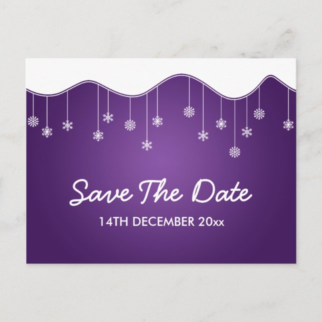 Winter Save The Date Snowflake Decoration Purple Announcement Postcard (Front)
