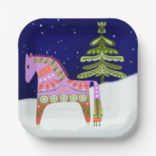 Winter Scandinavian Horse 7-inch Paper Plate