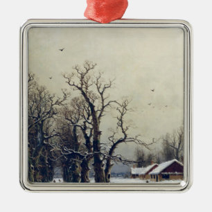 Winter scene, 19th century metal ornament