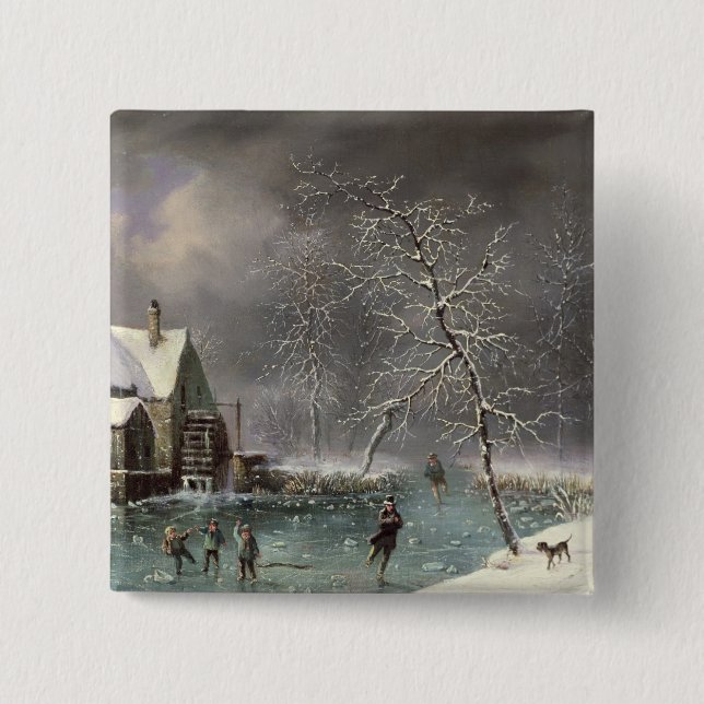 Winter Scene 2 Inch Square Button (Front)