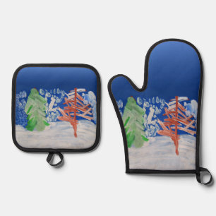 Winter Scene "Art by Kids" Oven Mitt & Pot Holder Set