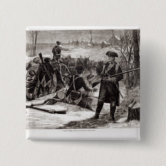 Winter Scene at the Continental Army Encampment 2 Inch Square Button (Front)