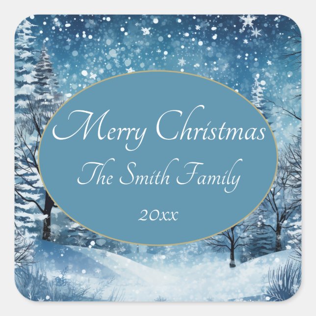 Winter Scene Blue White Christmas Sticker (Front)