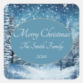 Winter Scene Blue White Christmas Sticker