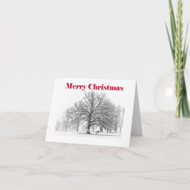 Winter Scene Christmas Card White Bow (Folded) (Front)