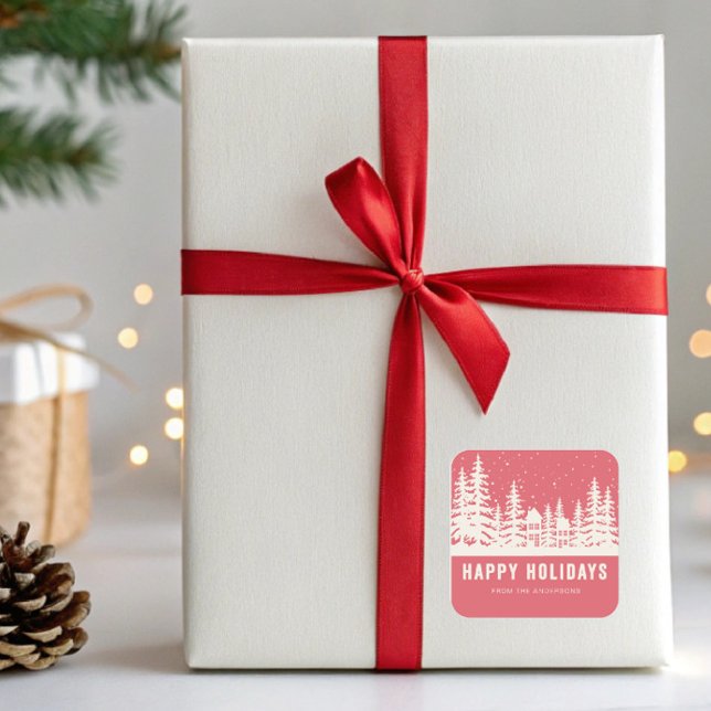 Winter Scene Christmas Happy Holidays Square Sticker (Creator Uploaded)