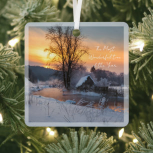 Winter scene custom Christmas Holiday  Metal Ornament