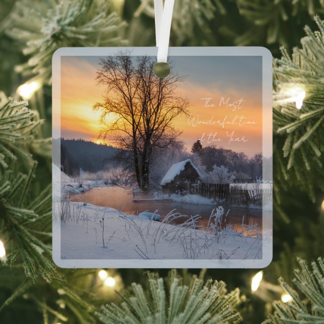Winter scene custom Christmas Holiday  Metal Ornament (Insitu)