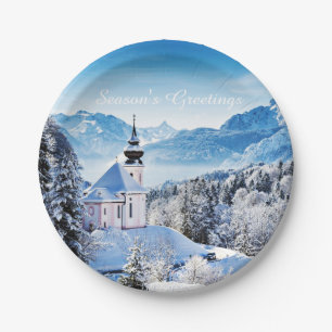 Winter scene custom paper plate