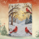 Winter Scene | Enchanted Forest & Cardinals Card<br><div class="desc">A sweet Christmas or Happy Holidays card with a beautiful winter scene of a forest in winter with snow and cardinals in an impasto paper quilling aesthetic.  On the back is a festive holiday poem that you can leave or edit plus sign your names.</div>