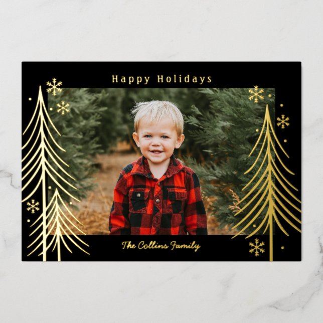 Winter Scene Foil Holiday Card Christmas Card (Front)