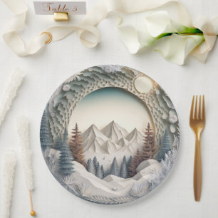 Winter Scene Holiday Christmas 3D Look Party Paper Paper Plate