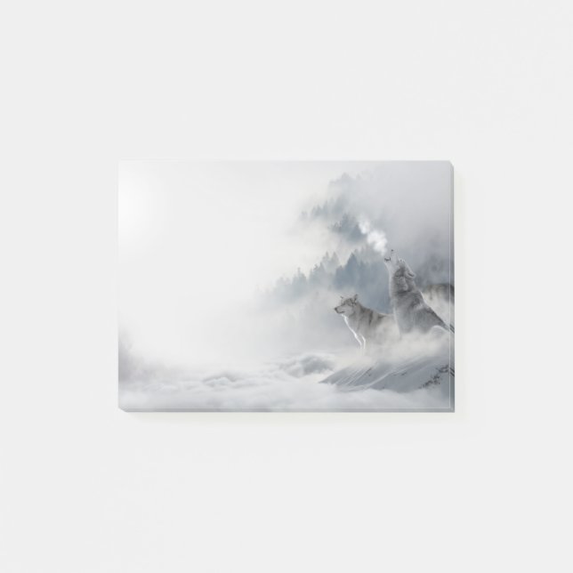 Winter Scene Howling Wolf and Mate Post-it Notes (Front)