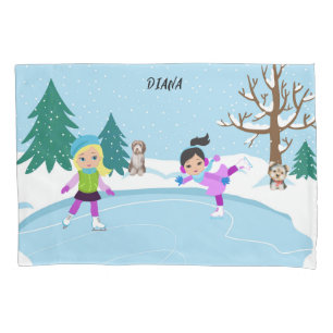 Winter scene Ice Skating personalized Pillow Case