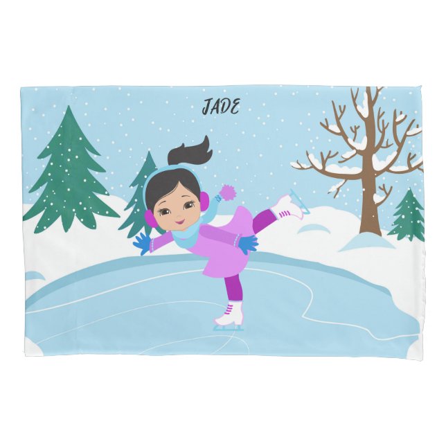 Winter scene Ice Skating personalized Pillow Case (Front)
