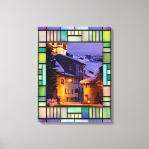 Winter Scene in Stained Glass Window Canvas Print