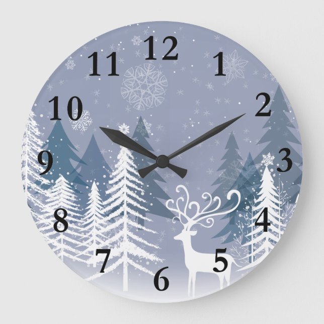 Winter Scene  (Large) Wall Clock (Front)