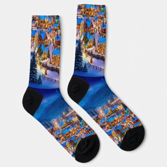 Winter Scene Merry Christmas Socks (Right)