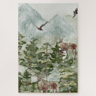 Winter Scene Mountains Deer Jigsaw Puzzle
