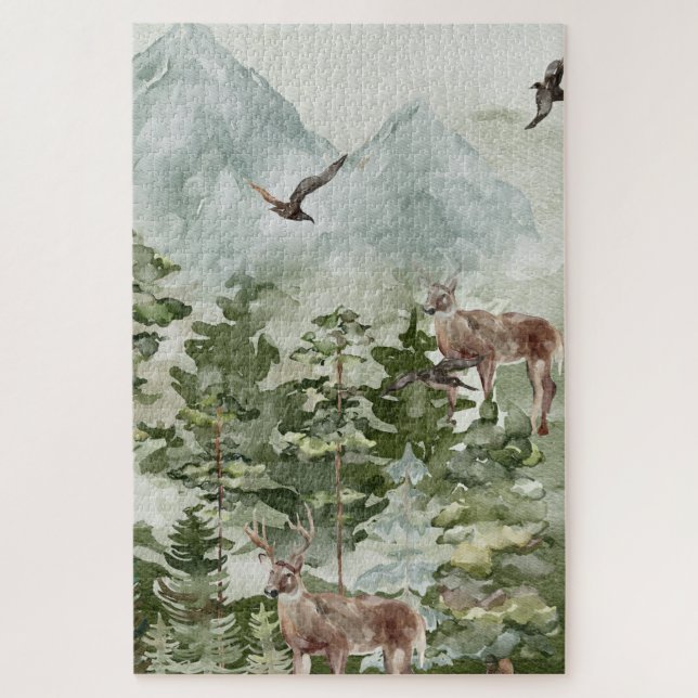 Winter Scene Mountains Deer  Jigsaw Puzzle (Vertical)