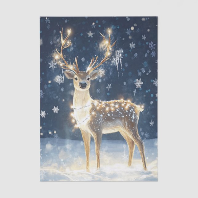 Winter Scene of a Deer Draped in Xmas Lights Tissue Paper (Front)
