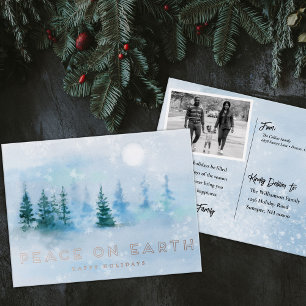 Winter Scene Peace on Earth Holiday Photo Foil Invitation Postcard