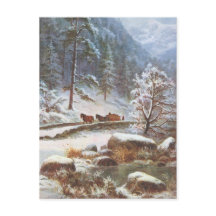Winter Scene Postcard with Horses and Snow