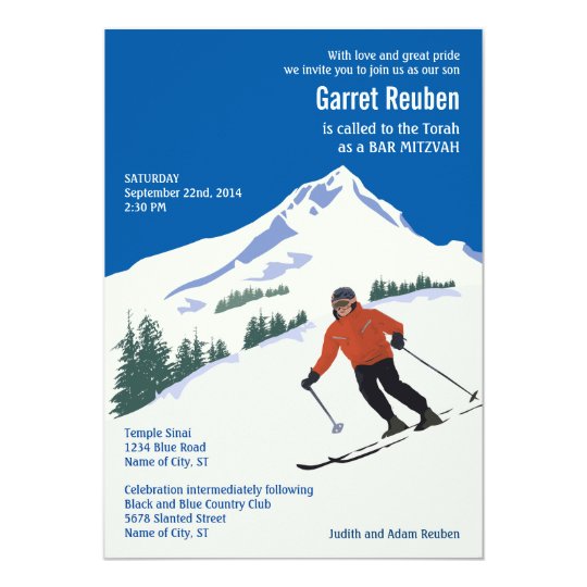 Winter Scene Ski Resort Bar Mitzvah Invitation