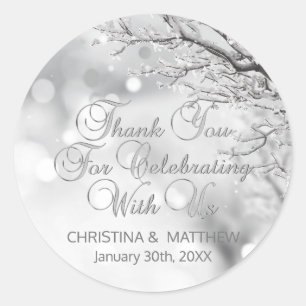 Winter Scene Snow Snowflakes Thank You Wedding Classic Round Sticker