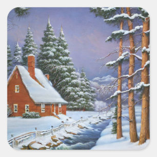 Winter Scene Square Sticker