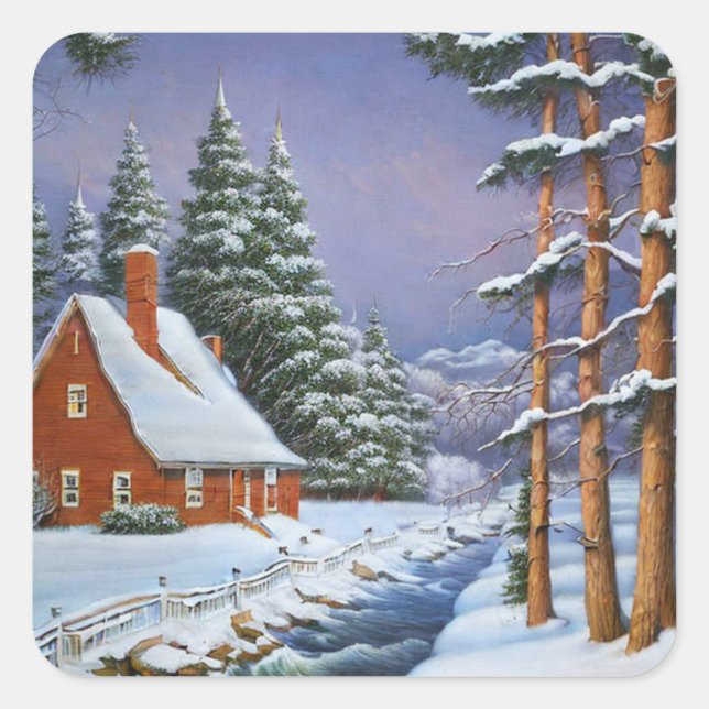 Winter Scene Square Sticker (Front)