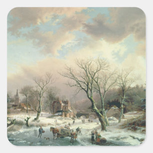 Winter Scene Square Sticker