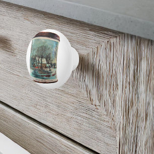 Winter Scene Sugar Tin Ceramic Knob