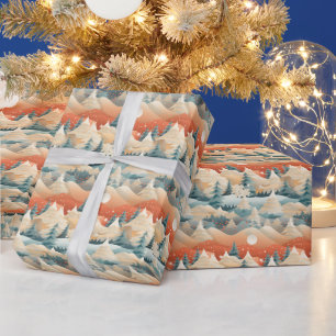 Winter Scene Trees Mountains Snow  Wrapping Paper