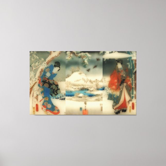 winter scene -vintage Japanese art triptych Canvas Print (Front)