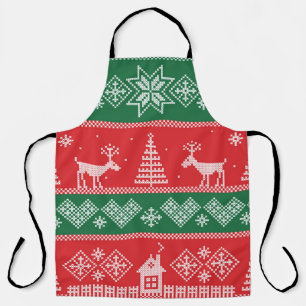 Winter scene: vintage seamless pattern apron
