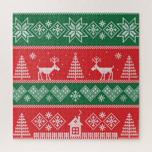 Winter scene: vintage seamless pattern jigsaw puzzle