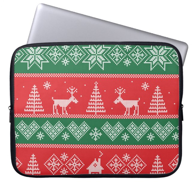 Winter scene: vintage seamless pattern laptop sleeve (Front)