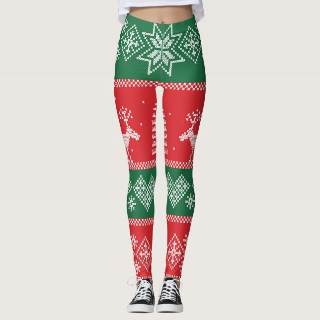 Winter scene: vintage seamless pattern leggings (Front)