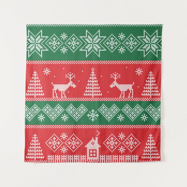 Winter scene: vintage seamless pattern tapestry (Front)