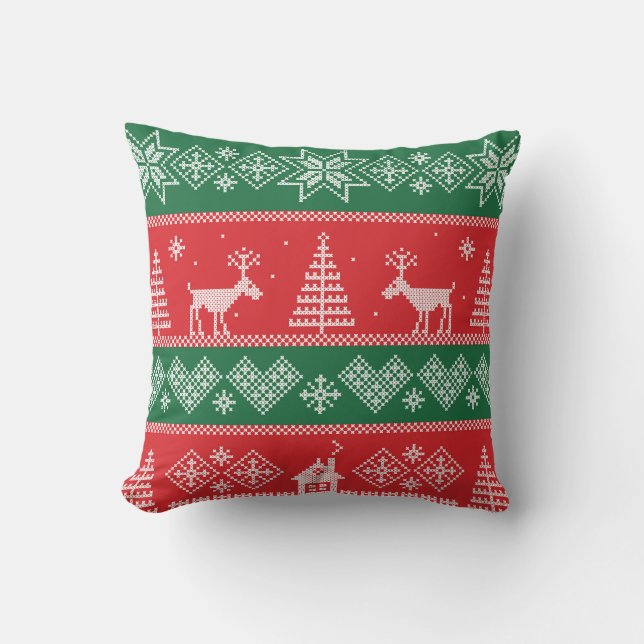 Winter scene: vintage seamless pattern throw pillow (Front)