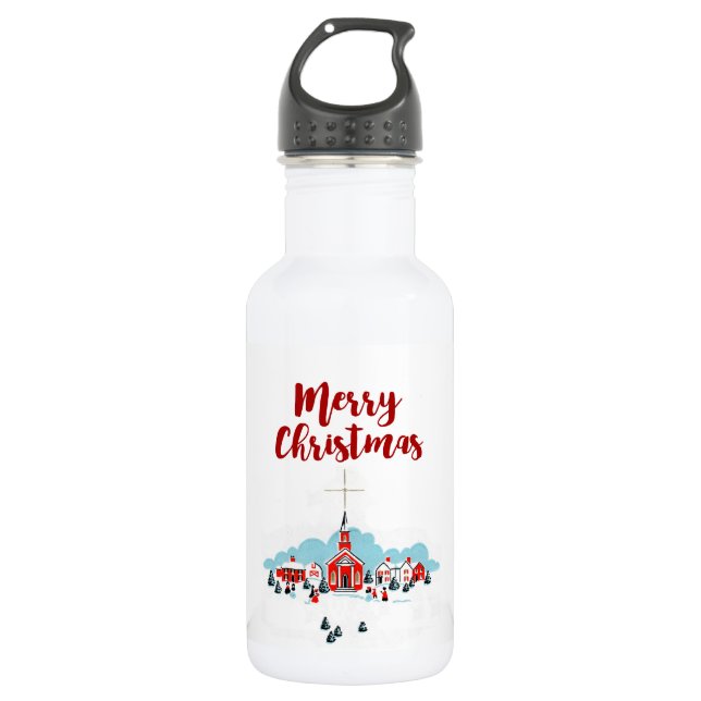 Winter Scene with a Red Church and Christmas Star 532 Ml Water Bottle (Front)