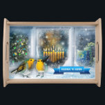 Winter Scene with Birds and Menorah Hanukkah Gift  Serving Tray<br><div class="desc">Celebrate the Season. Winter Scene with Birds and Menorah Painting Hanukkah / Chanukah Gift Serving Tray with customizable text. Matching cards and gifts available in the Jewish Holidays / Hanukkah Category of our store.</div>
