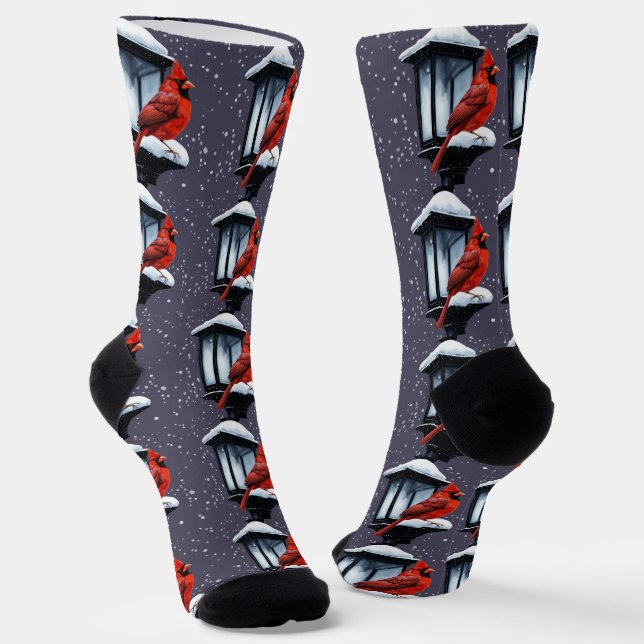 Winter Scene With Cardinal Bird Holiday Christmas  Socks (Angled)